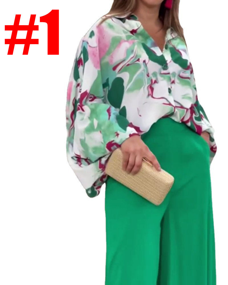 Damen Oversize Hemdbluse mit abstraktem Aquarellprint und überschnittener Schulter Shop Nory