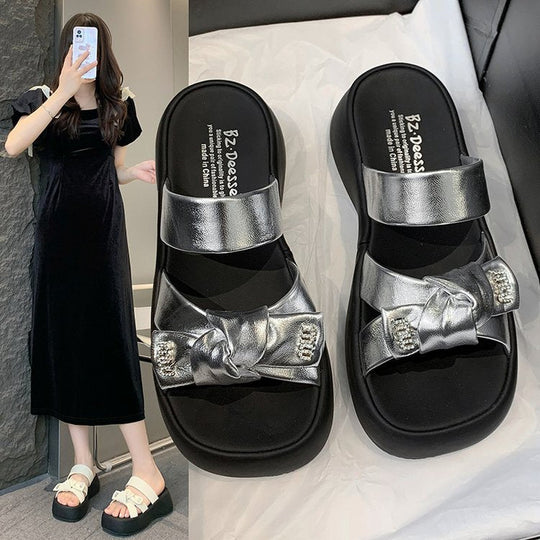 Damen modische Plateausandalen mit dekorativem Schleifendetail Shopnory