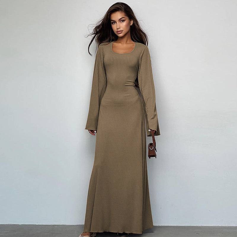 Damen Elegantes Maxikleid mit extra weitem Ärmel und trendiger Rippstruktur