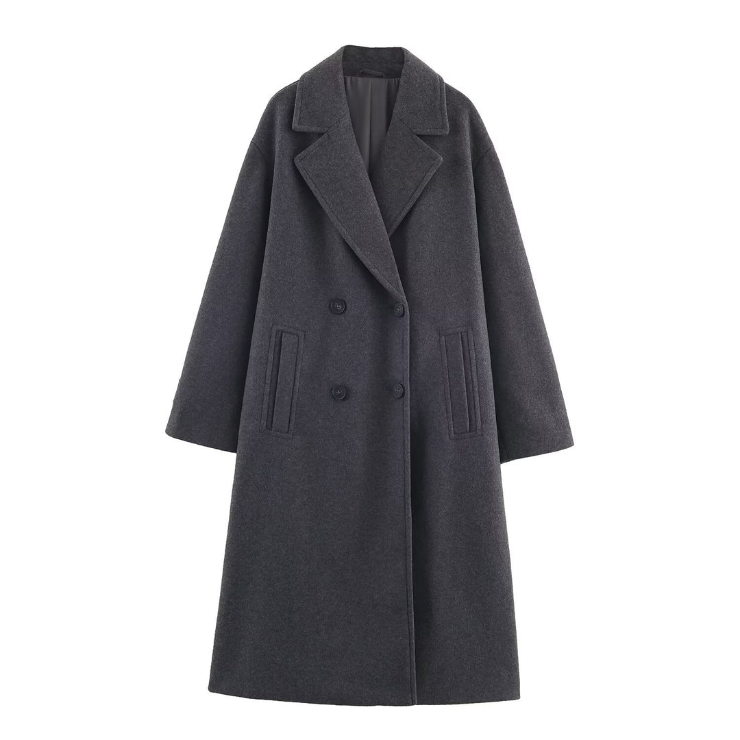 Damen Doppelreihiger Oversize‑Mantel mit fallendem Revers und Eingrifftaschen Shop Nory