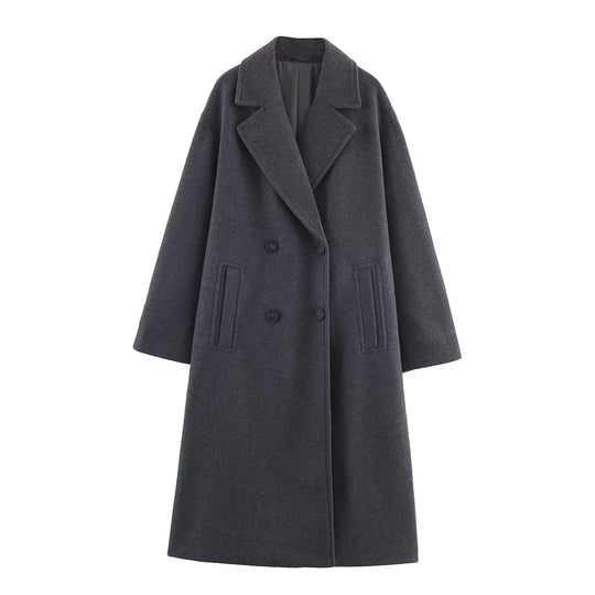 Damen Doppelreihiger Oversize‑Mantel mit fallendem Revers und Eingrifftaschen Shop Nory