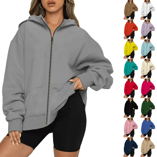 Damen nan leichte Zip-Kapuzenjacke im Relaxed-Fit mit Kängurutasche und gerippten Bündchen Shop Nory