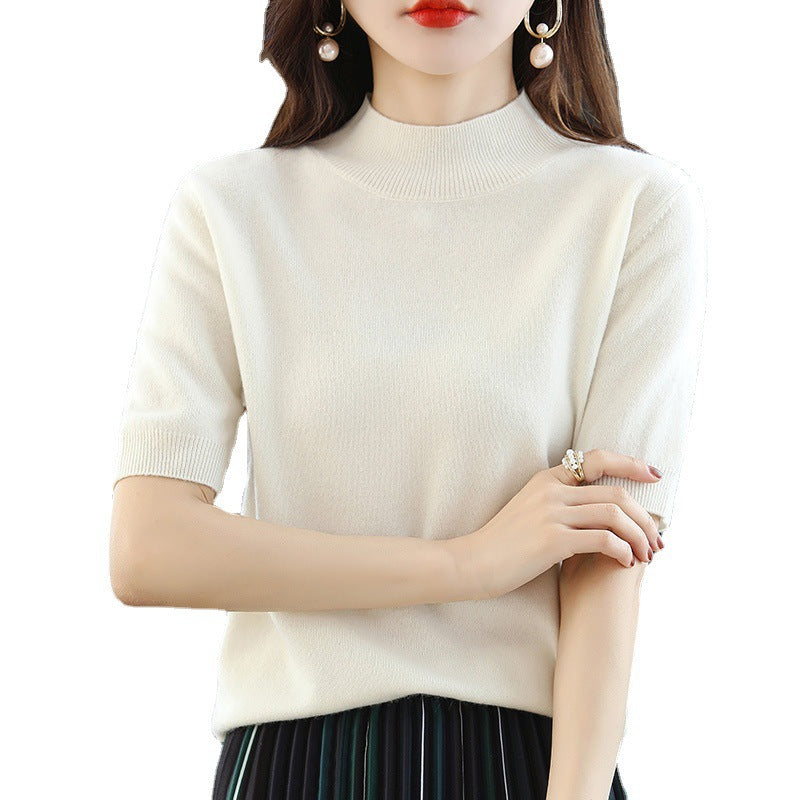 Damen Kurzärmeliger Feinstrick-Pullover mit halbem Rollkragen Shop Nory