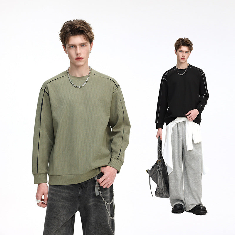 Herren Oversize Rippstruktur-Langarmshirt mit Kontrastnähten Shop Nory