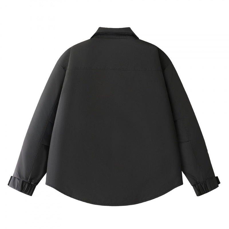 Herren Gepolsterte Hemdjacke mit abgerundetem Saum, Reißverschluss-Taschen und Druckknopf-Leiste Shop Nory