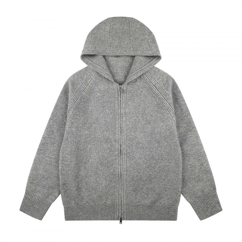 Unisex Weitgeschnittener Kapuzenstrickcardigan mit durchgehendem Reißverschluss und Raglanärmeln Shop Nory