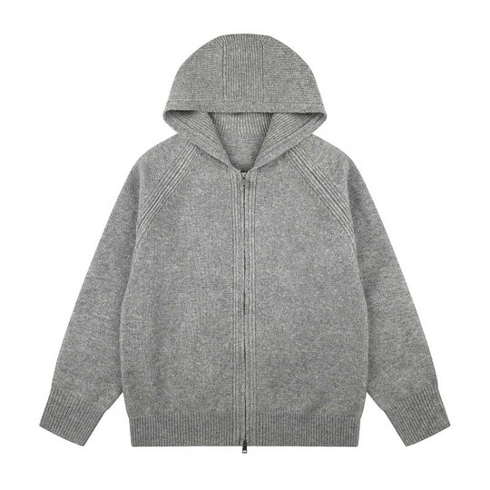 Unisex Weitgeschnittener Kapuzenstrickcardigan mit durchgehendem Reißverschluss und Raglanärmeln Shop Nory