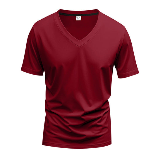 Herren nan klassisches V-Ausschnitt T-Shirt aus feinem Baumwolljersey mit verstärktem Nackenband und Doppelnaht Shopnory