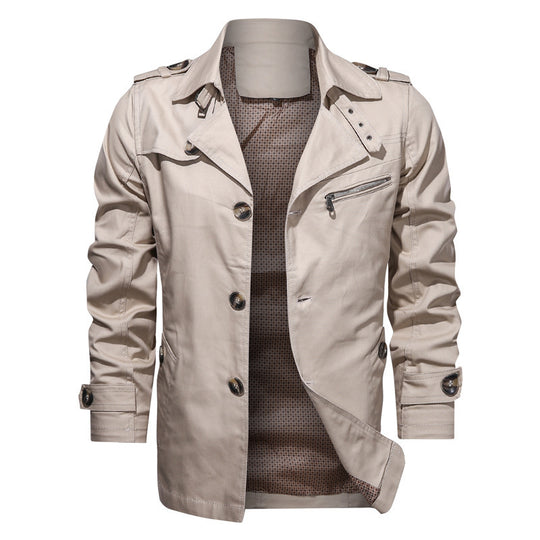 Herren Kurzer Trenchcoat im Utility-Fieldstil mit Stehkragen und Reißverschluss-Brusttasche Shop Nory