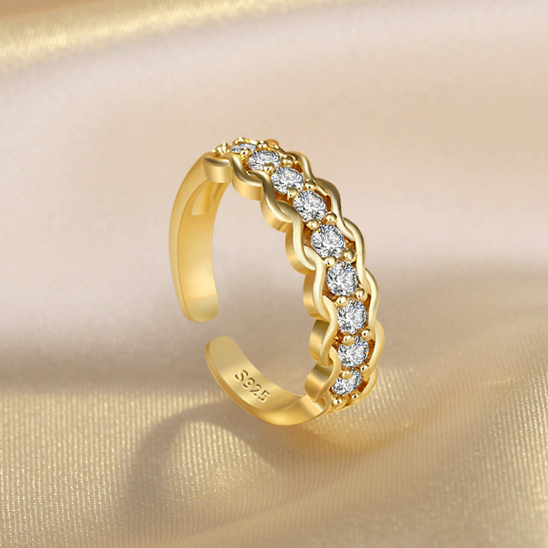 Damen Funktionsreicher Ring mit wellenförmigem Design und funkelnden Zirkonia Shop Nory