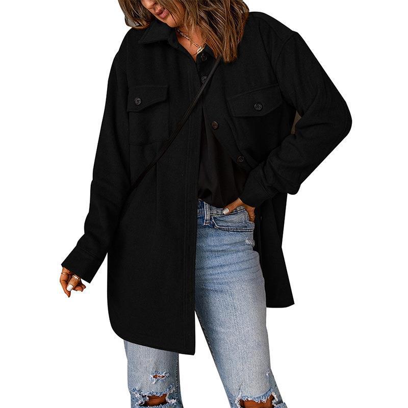 Damen Oversize-Hemdjacke mit Brustklappen und langem Schnitt Shop Nory