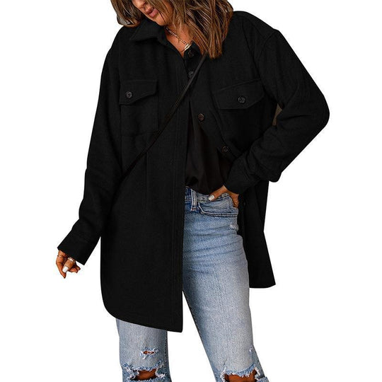 Damen Oversize-Hemdjacke mit Brustklappen und langem Schnitt Shop Nory