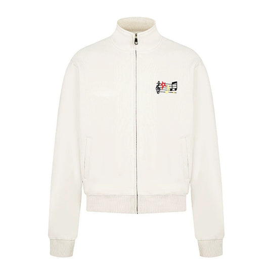 Damen Kurz geschnittene Stehkragen‑Sweatjacke mit Noten- und Stern-Stickerei Shop Nory