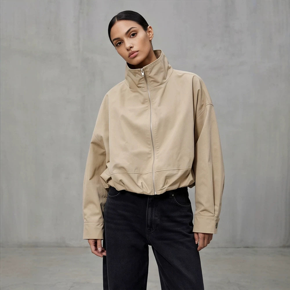 Damen Boxy-Cropped Windbreakerjacke mit hohem Stehkragen und geradem Saum Shop Nory