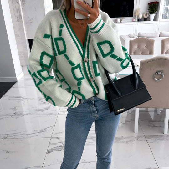 Damen Grobstrick-Cardigan mit 3D-Strukturmotiv, V‑Ausschnitt und Knopfleiste Shop Nory