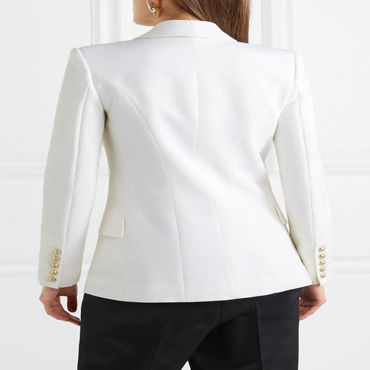 Damen Taillierter Zweireihiger Blazer im Smoking-Tailoring mit Schalkragen und goldenen Zierrundknöpfen Shop Nory