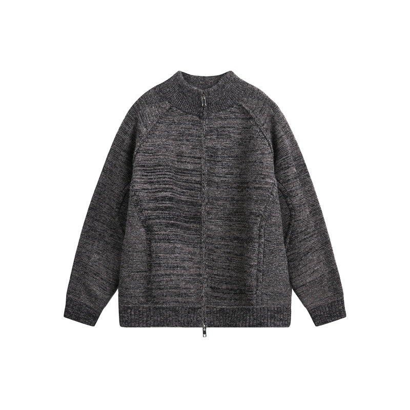 Unisex Grobstrick-Zipjacke mit hohem Stehkragen und Zwei-Wege-Reißverschluss Shop Nory