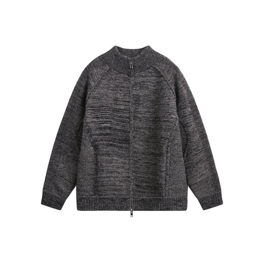 Unisex Grobstrick-Zipjacke mit hohem Stehkragen und Zwei-Wege-Reißverschluss Shop Nory