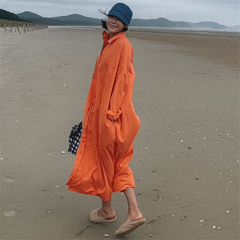 Damen Oversize-Hemdmaxikleid mit durchgehender Knopfleiste und weitem Fall Shop Nory