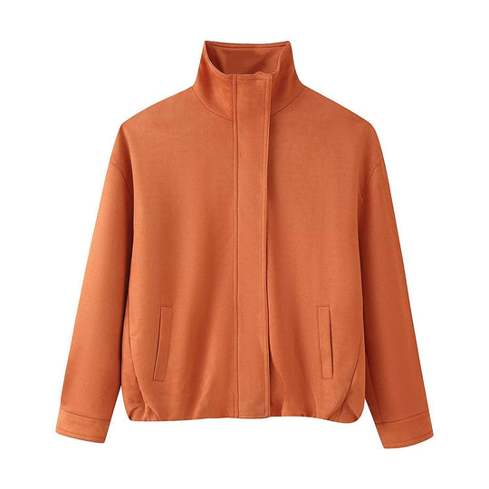 Damen Boxy-Kurzjacke mit hohem Stehkragen, verdeckter Frontblende und Leistentaschen Shop Nory