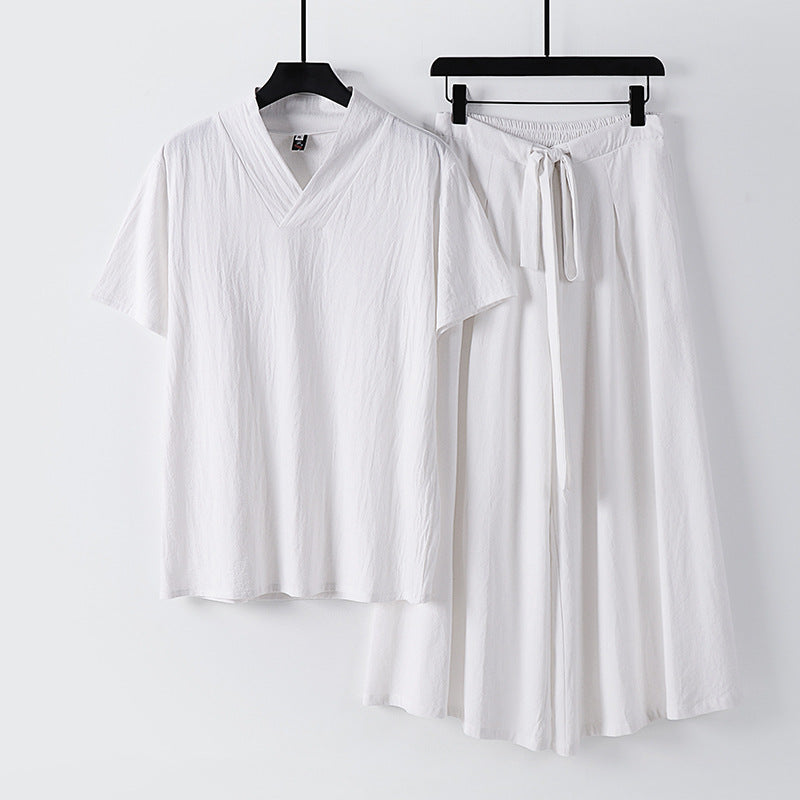 Damen Leichtes Loungewear-Set mit V-Ausschnitt-Shirt und weit schwingendem Midirock mit Kordelzug Shop Nory