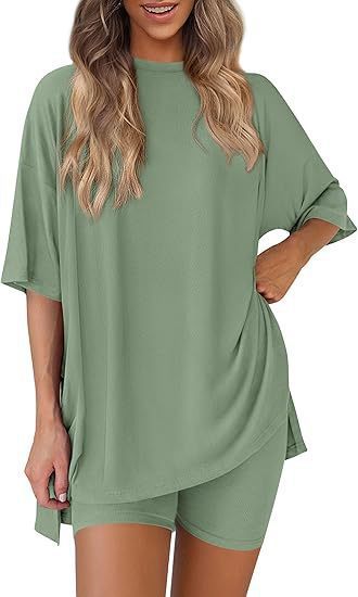 Damen Lässiges Lounge-Set mit übergroßem Oberteil und kurzen Hosen