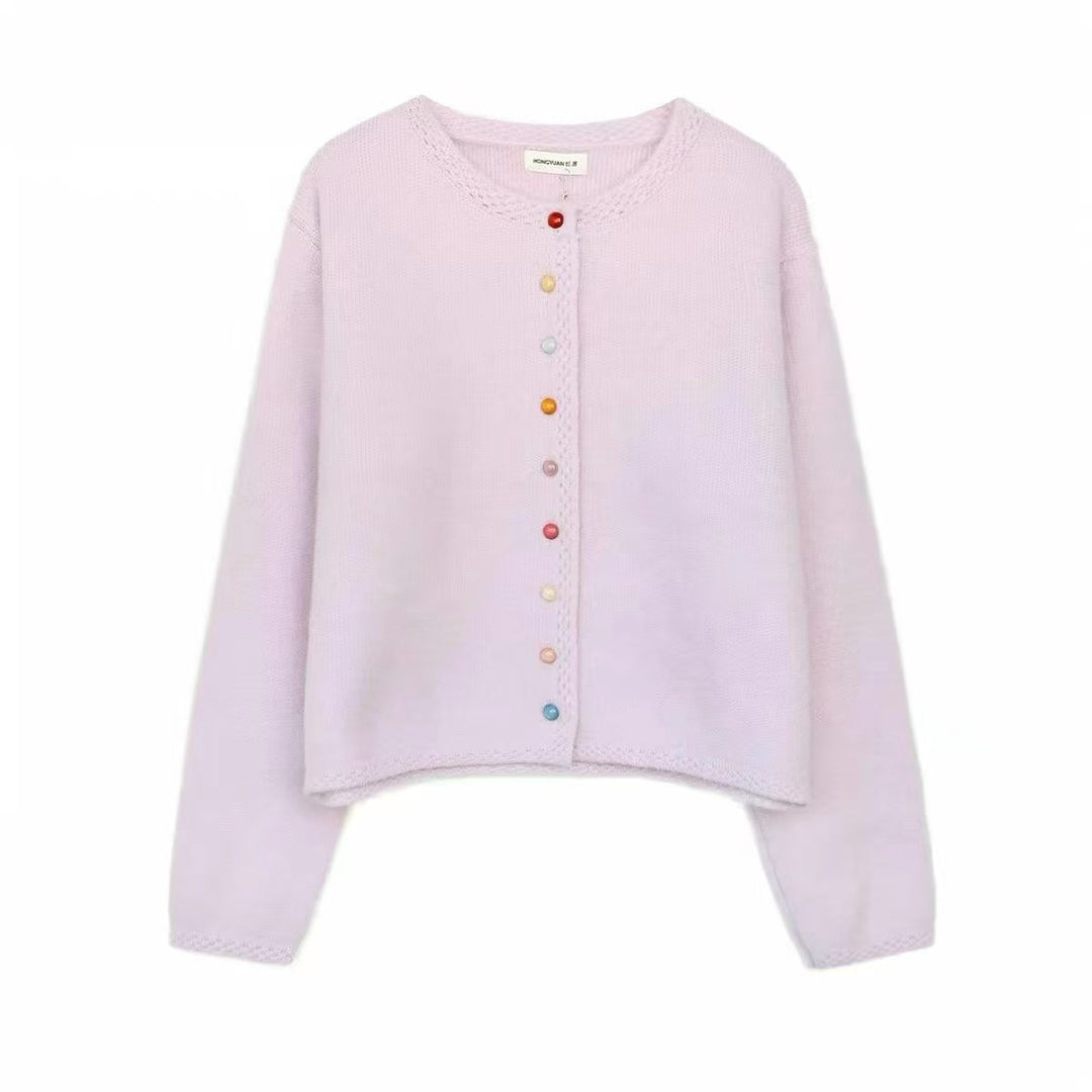 Damen Verspielte Strickjacke mit bunten Knöpfen Shop Nory