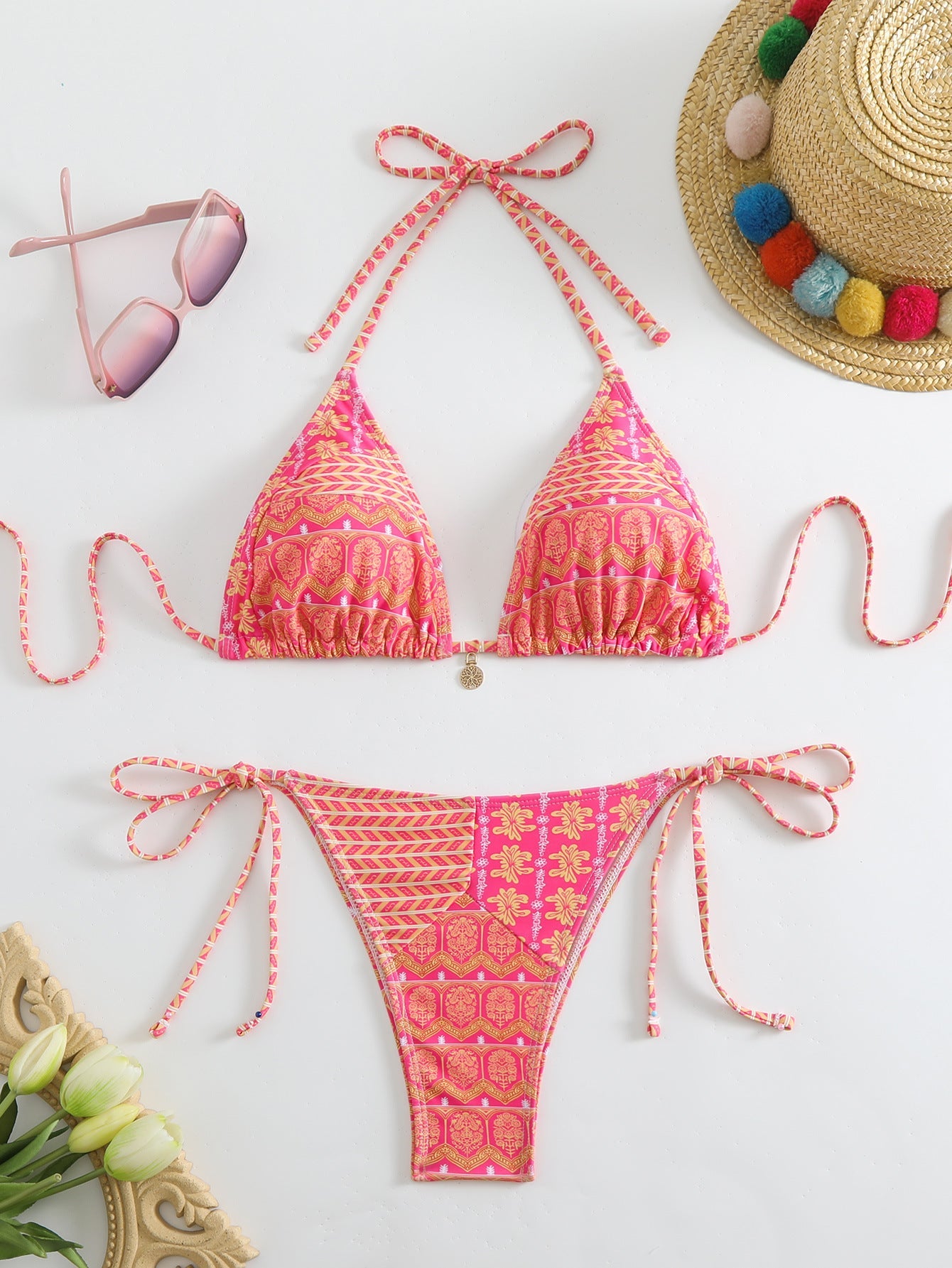 Damen Triangel-Bikini-Set mit verspieltem Blumenmuster