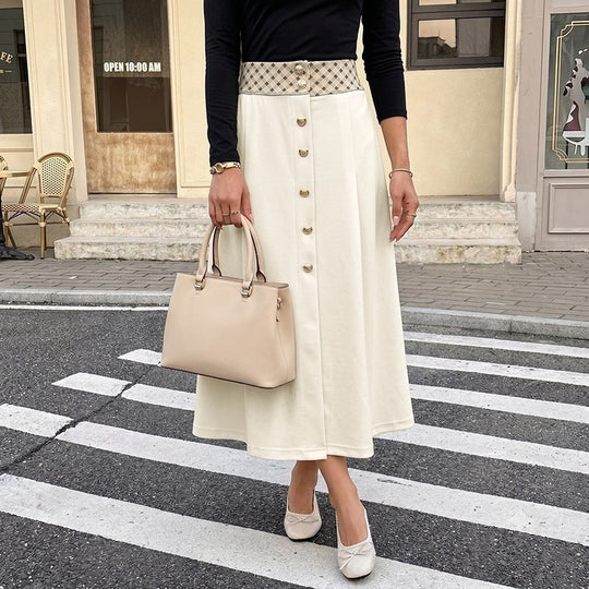 Damen Midirock mit hoher Taille, dekorativer Knopfleiste und femininer A‑Linie Shop Nory