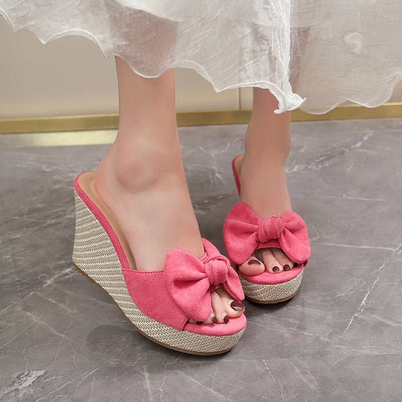 Damen Wedge-Pantoletten mit kreativem Schleifen-Design und verstellbarem Riemen
