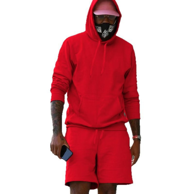Herren nan zweiteiliges Freizeit-Set Hoodie und Sweatshorts aus French Terry mit Kängurutasche und Tunnelzug Shop Nory