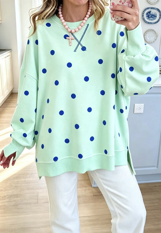 Damen Oversize-Sweatshirt mit Puffärmeln, Polka-Dots und Seitenschlitzen Shop Nory