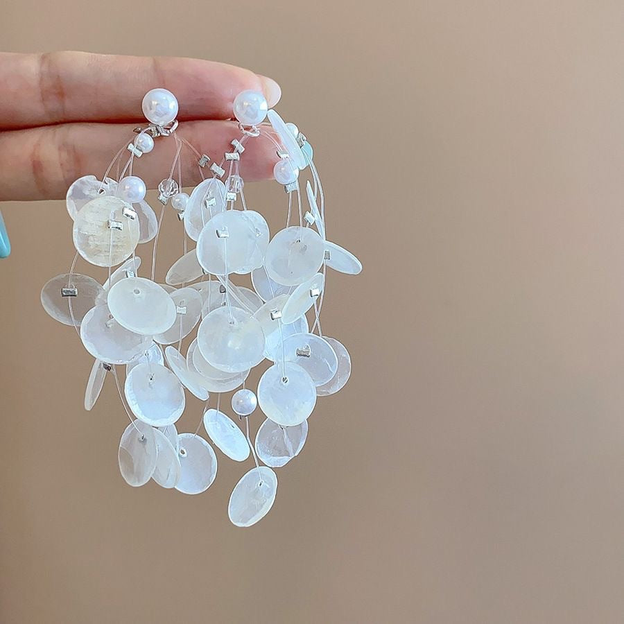 Damen mehrlagige Ohrringe mit kreativen Geometrischen Plättchen und zarten Perlendetails Shop Nory