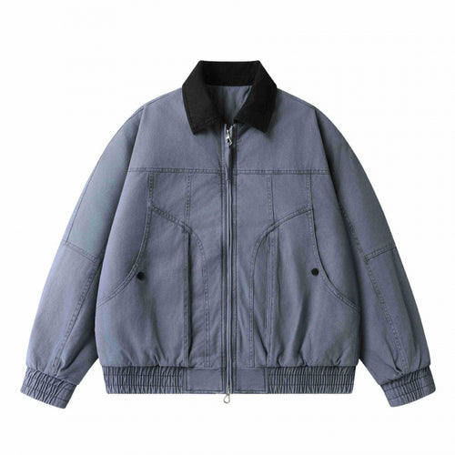 Herren Weitgeschnittene Worker-Bomberjacke aus Baumwoll-Canvas mit Kontrastkragen und Tunnelzugsaum Shop Nory