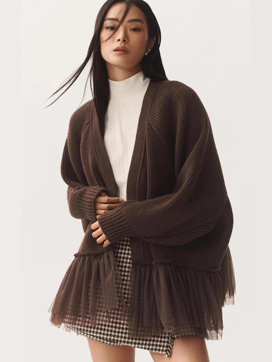 Damen Modischer Strickpullover mit Tülldetails