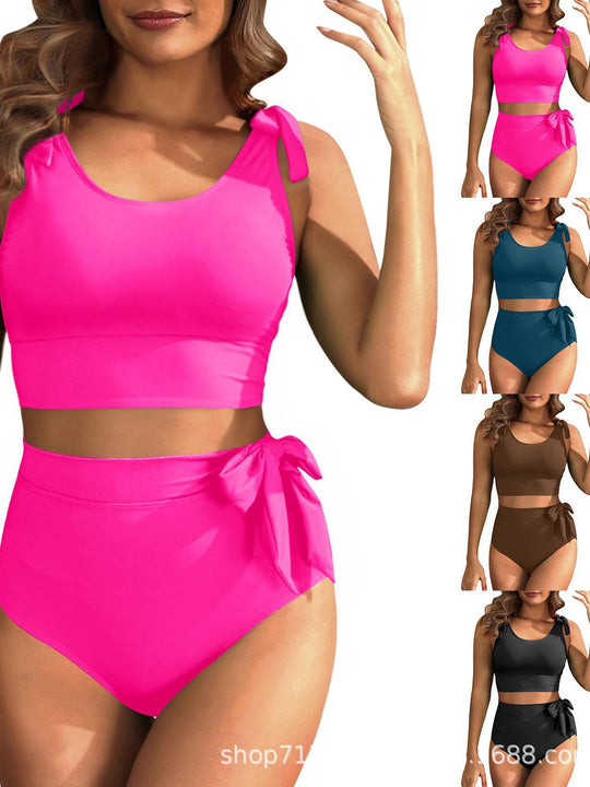 Damen Hochtailliertes Bikini-Set mit knotenverziertem Oberteil