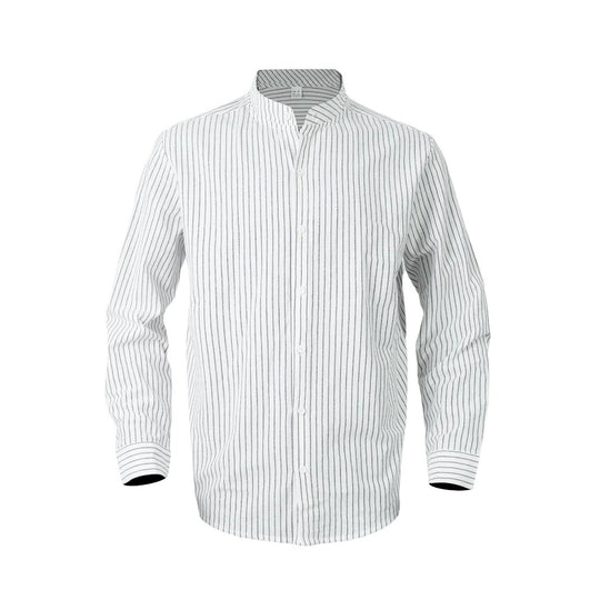 Herren nan gestreiftes Hemd mit Stehkragen, langer Arm und leichter Baumwoll-Leinen-Mix Shop Nory