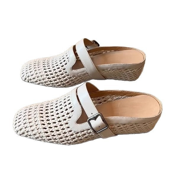 Damen Clogs mit modischem Geflecht und verstellbarem Riemen