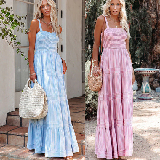 Damen Maxikleid mit gerafftem Oberteil und voluminösem Rock Shopnory