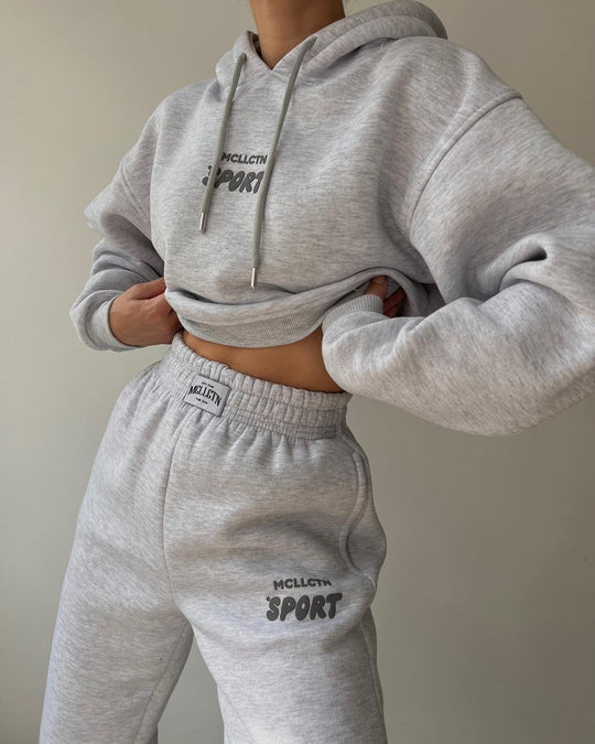 Damen Cropped Kapuzenpullover und High‑Waist Jogginghose Lounge‑Set aus Baumwollfleece Shop Nory