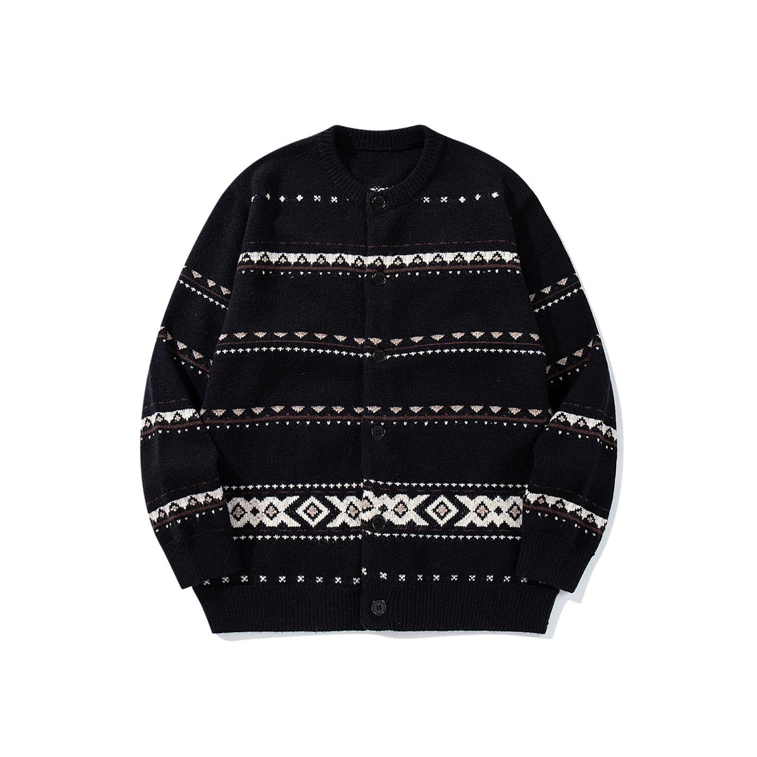 Unisex Strukturierte Jacquard-Strickjacke mit Rundhalsausschnitt, Oversize-Passform und Knopfleiste Shop Nory
