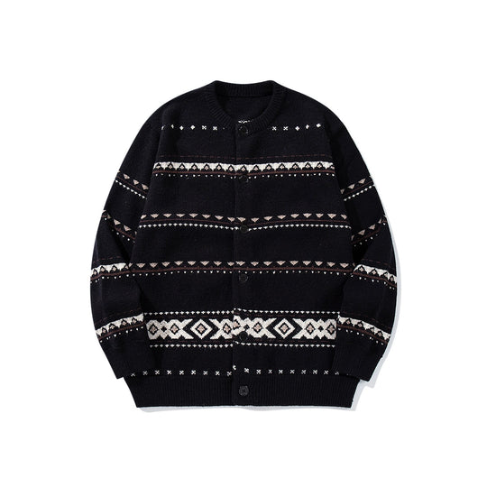Unisex Strukturierte Jacquard-Strickjacke mit Rundhalsausschnitt, Oversize-Passform und Knopfleiste Shop Nory