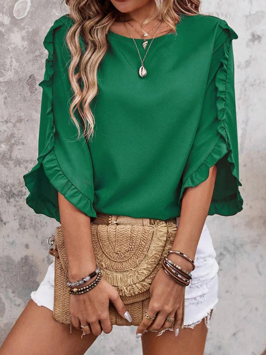 Damen Leichtes Rüschen‑Cape‑Top mit weitem Fledermausärmel Shop Nory