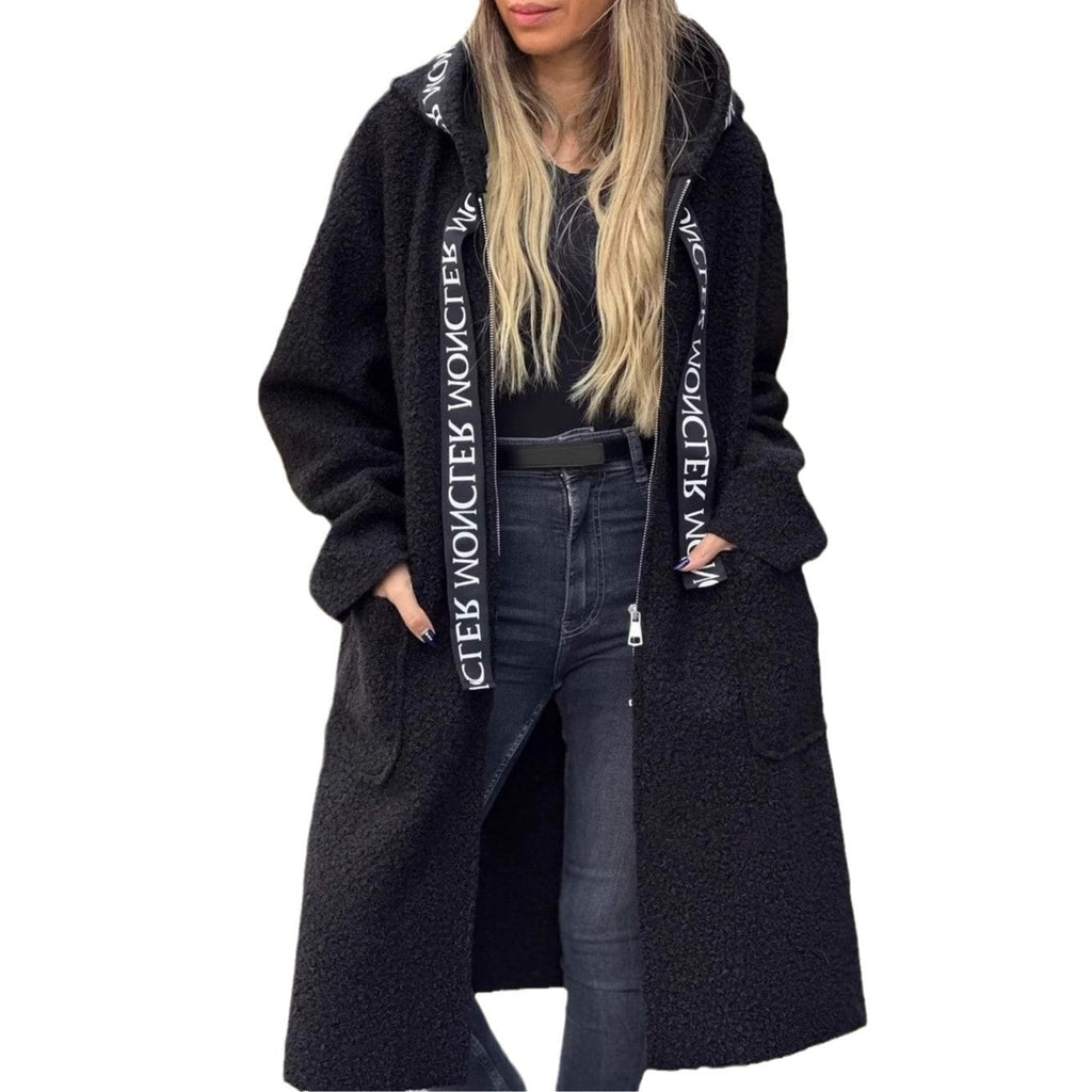 Damen Modischer Oversized-Fleece-Mantel mit praktischen Taschen und Kapuze