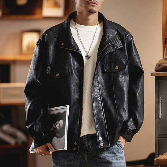 Herren Oversized Kunstlederjacke im Worker-Look mit Pattentaschen Shop Nory