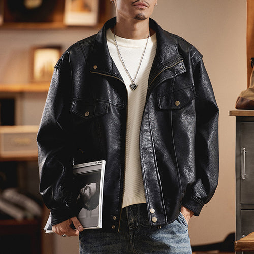 Herren Oversized Kunstlederjacke im Worker-Look mit Pattentaschen Shop Nory