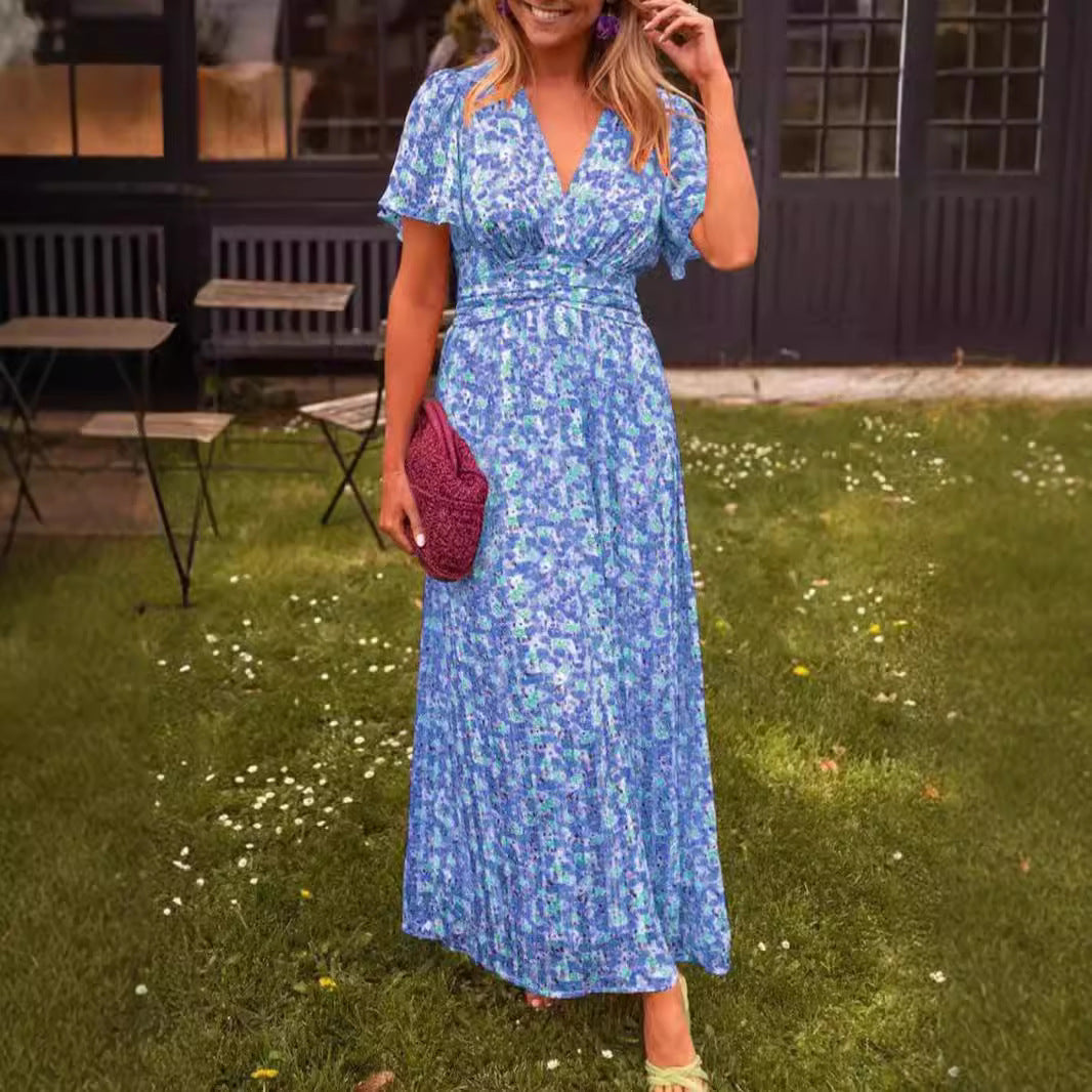 Damen Maxikleid mit floralem Muster und raffinierten Ärmeln