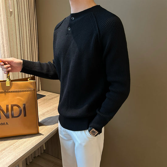 Herren Feinstrick-Henley-Pullover mit Raglanärmeln und feiner Rippstruktur Shop Nory