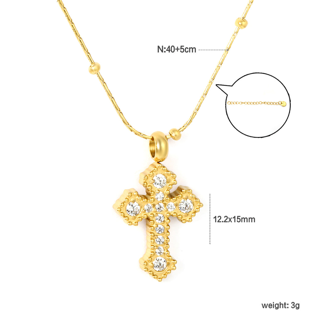 Damen Halskette mit funkelndem Kreuz-Anhänger aus hochwertigem Edelstahl und goldplattierter Oberfläche Shop Nory