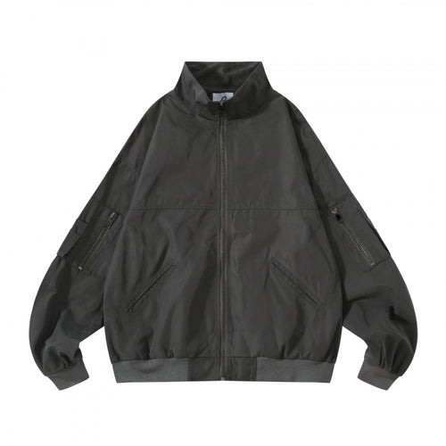Unisex Kastige Utility-Bomberjacke mit Stehkragen, Reißverschluss und Ärmel-Taschen Shop Nory